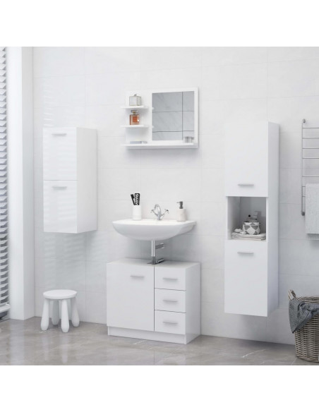 Specchio da Bagno Bianco Lucido 60x10,5x45 cm Legno Multistrato