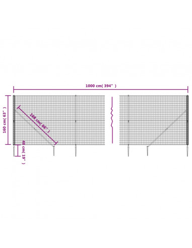 Recinzione Metallica con Picchetti Ancoraggio Verde 1,6x10 m