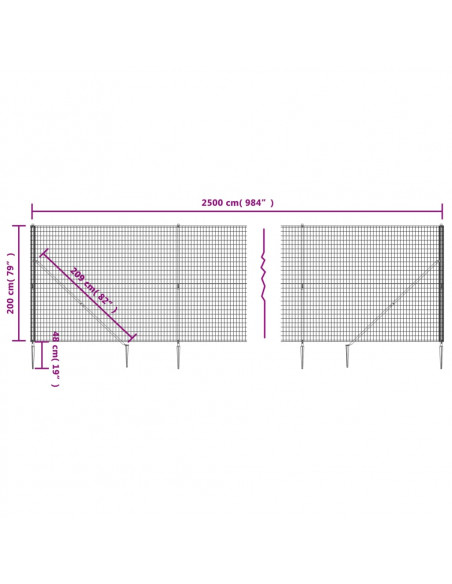 Recinzione Metallica con Picchetti Ancoraggio Verde 2x25 m