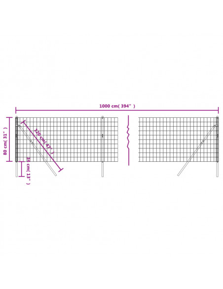 Recinzione Metallica Antracite 0,8x10 m in Acciaio Zincato