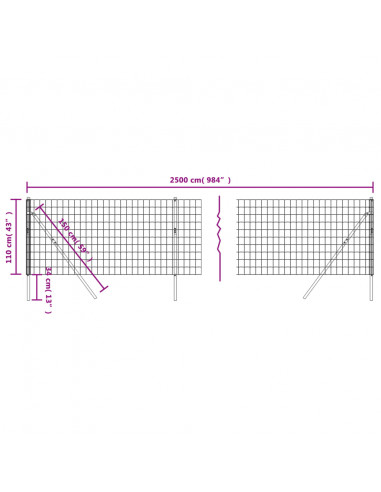 Recinzione Metallica Antracite 1,1x25 m in Acciaio Zincato