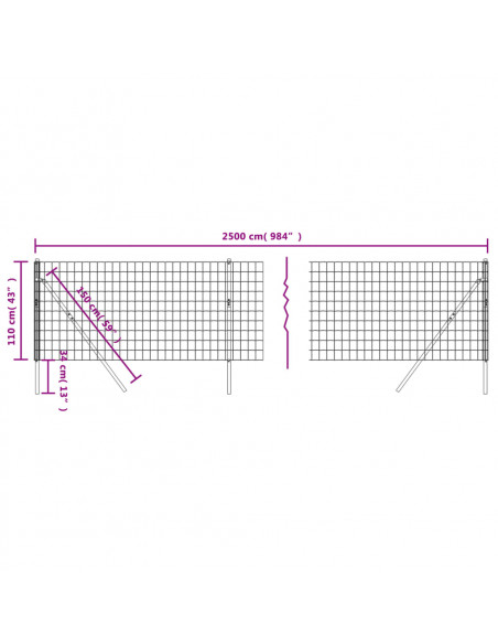 Recinzione Metallica Antracite 1,1x25 m in Acciaio Zincato
