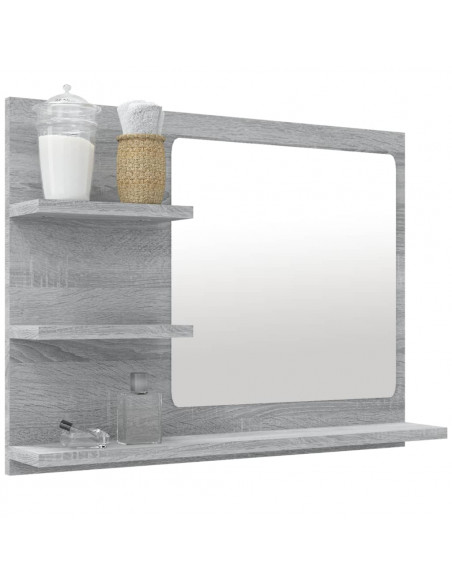 Specchio da Bagno Grigio Sonoma 60x10,5x45 cm Legno Multistrato