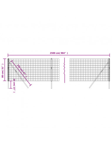 Recinzione Metallica Antracite 0,8x25 m in Acciaio Zincato