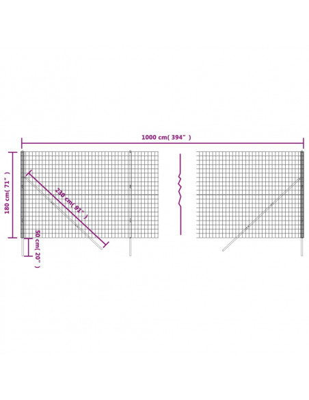 Recinzione Metallica Antracite 1,8x10 m in Acciaio Zincato