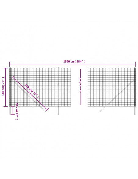 Recinzione Metallica Antracite 1,8x25 m in Acciaio Zincato