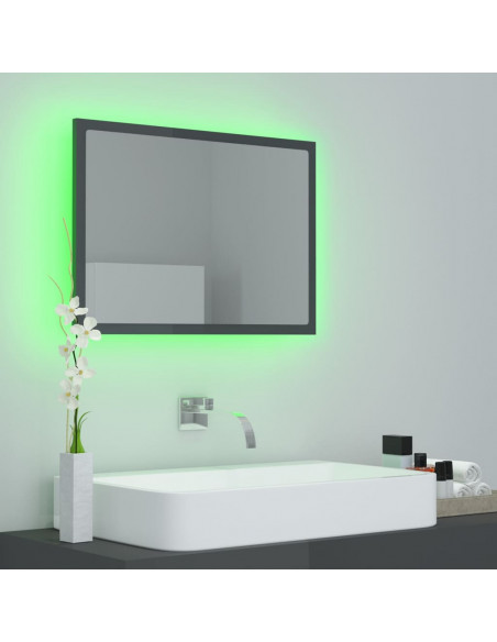 Specchio da Bagno LED Grigio Lucido 60x8,5x37 cm in Acrilico