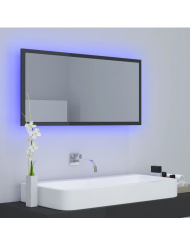 Specchio da Bagno LED Grigio Lucido 90x8,5x37 cm in Acrilico