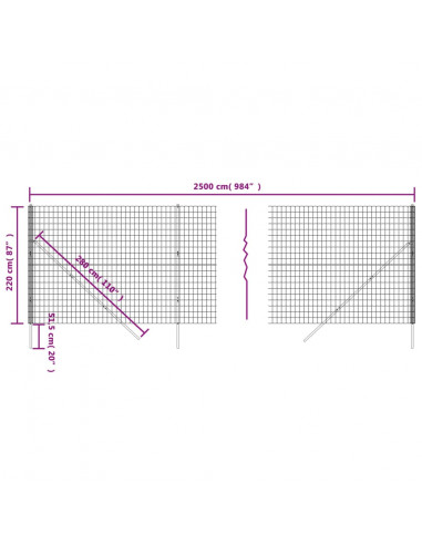 Recinzione Metallica Antracite 2,2x25 m in Acciaio Zincato