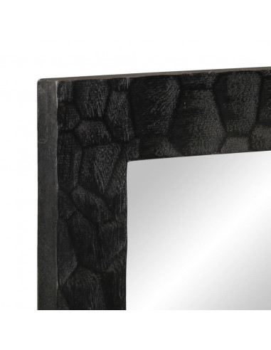 Specchio da Bagno Nero 50x70x2,5cm Legno Massello Mango e Vetro