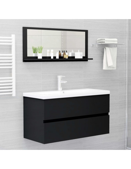 Specchio da Bagno Nero 90x10,5x37 cm in Legno Multistrato