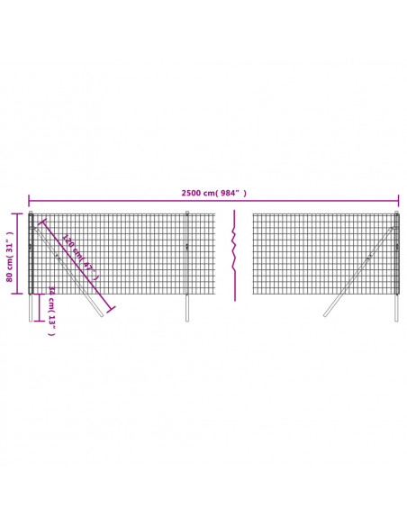 Recinzione Metallica Antracite 0,8x25 m in Acciaio Zincato