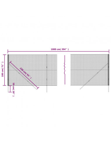 Recinzione Metallica Antracite 1,8x10 m in Acciaio Zincato