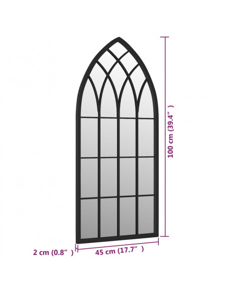 Specchio da Giardino Nero 100x45 cm in Ferro per Uso Esterno