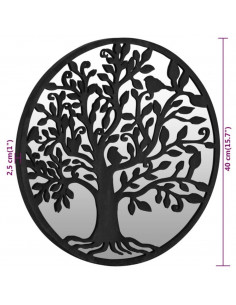 Specchio da Giardino Nero 40x2,5 cm in Ferro Rotondo da Esterno