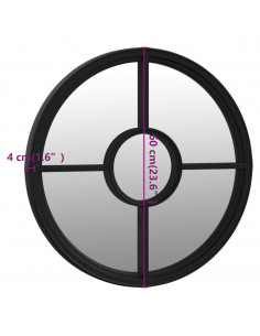 Specchio da Giardino Nero 60x4 cm in Ferro Rotondo da Esterno