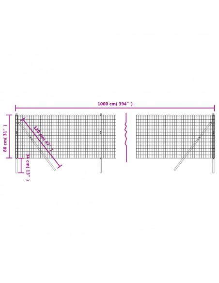 Recinzione Metallica Antracite 0,8x10 m in Acciaio Zincato