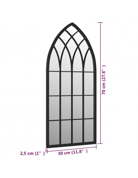 Specchio da Giardino Nero 70x30 cm in Ferro per Uso Esterno