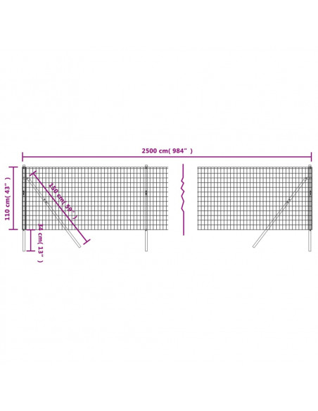 Recinzione Metallica Antracite 1,1x25 m in Acciaio Zincato