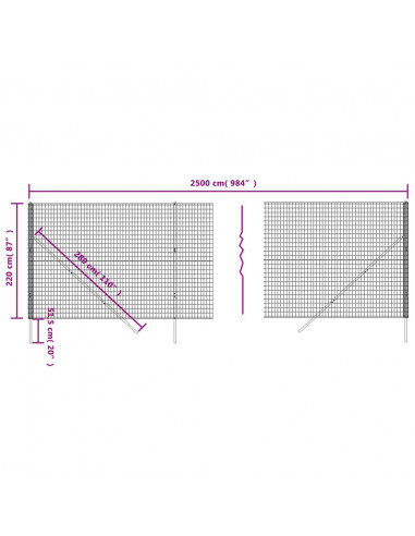 Recinzione Metallica Antracite 2,2x25 m in Acciaio Zincato