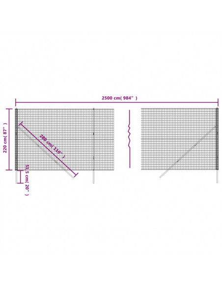 Recinzione Metallica Antracite 2,2x25 m in Acciaio Zincato