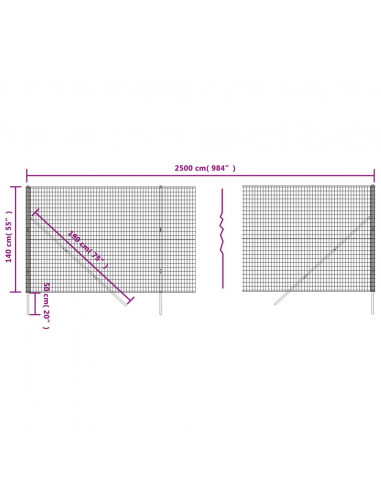Recinzione Metallica Antracite 1,4x25 m in Acciaio Zincato