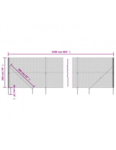 Recinzione Metallica con Picchetti Ancoraggio Antracite 2x25 m
