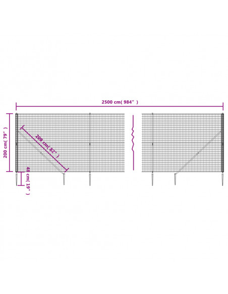 Recinzione Metallica con Picchetti Ancoraggio Antracite 2x25 m