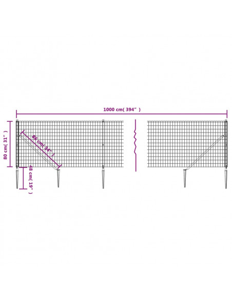 Recinzione Metallica con Picchetti Ancoraggio Antracite 0,8x10m