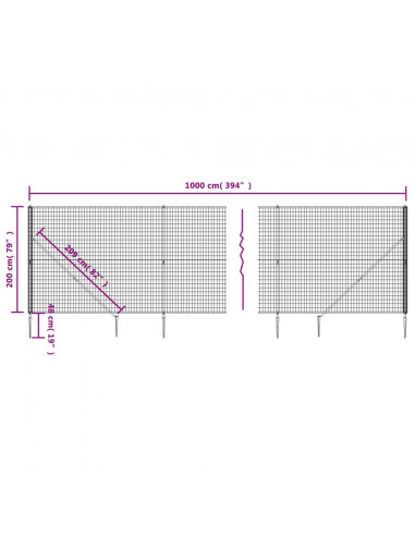 Recinzione Metallica con Picchetti Ancoraggio Antracite 2x10 m