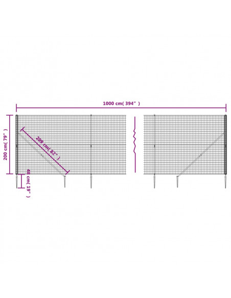 Recinzione Metallica con Picchetti Ancoraggio Antracite 2x10 m
