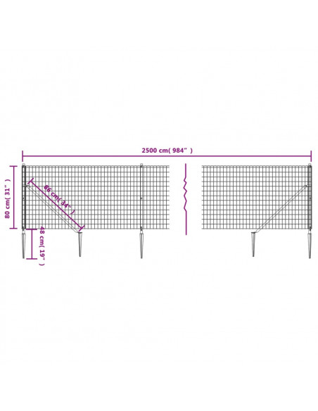 Recinzione Metallica con Picchetti Ancoraggio Antracite 0,8x25m