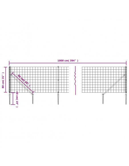 Recinzione Metallica con Picchetti Ancoraggio Antracite 0,8x10m