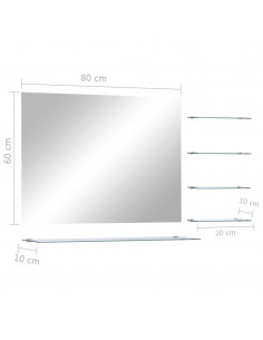 Specchio da Parete con 5 Mensole Argento 80x60 cm