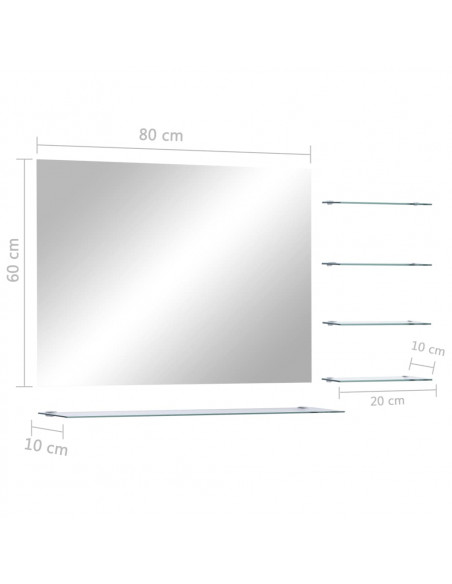 Specchio da Parete con 5 Mensole Argento 80x60 cm