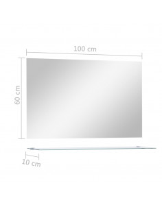 Specchio da Parete con Mensola 100x60 cm in Vetro Temperato