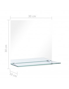 Specchio da Parete con Mensola 30x30 cm in Vetro Temperato
