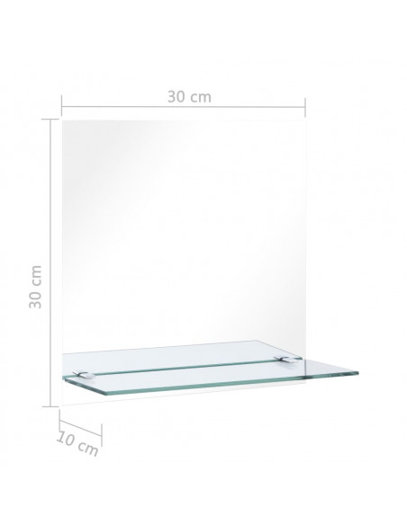 Specchio da Parete con Mensola 30x30 cm in Vetro Temperato