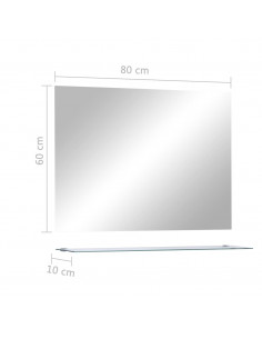 Specchio da Parete con Mensola 80x60 cm in Vetro Temperato