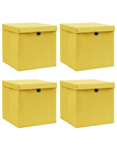Scatole Portaoggetti con Coperchi 4pz Gialle 32x32x32cm Tessuto