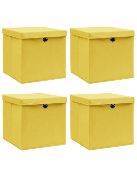 Scatole Portaoggetti con Coperchi 4pz Gialle 32x32x32cm Tessuto
