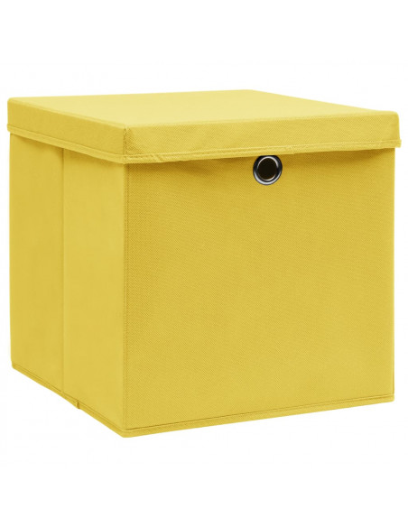 Scatole Portaoggetti con Coperchi 4pz Gialle 32x32x32cm Tessuto