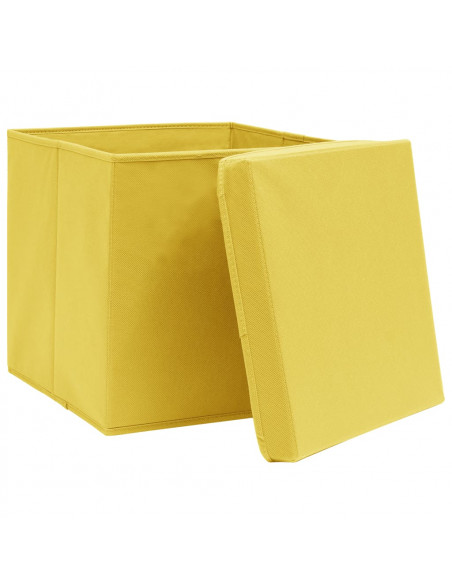 Scatole Portaoggetti con Coperchi 4pz Gialle 32x32x32cm Tessuto