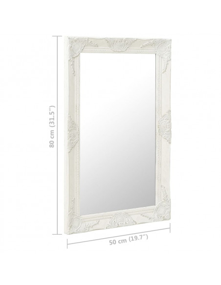 Specchio da Parete Stile Barocco 50x80 cm Bianco