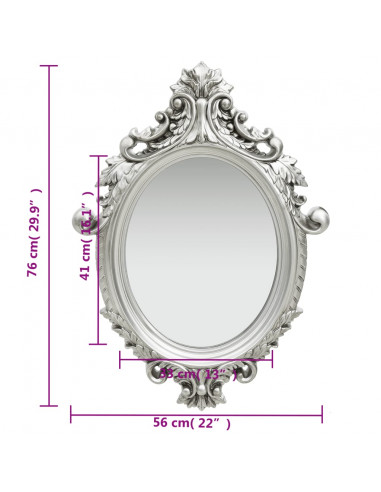 Specchio da Parete Stile Castello 56x76 cm Argento