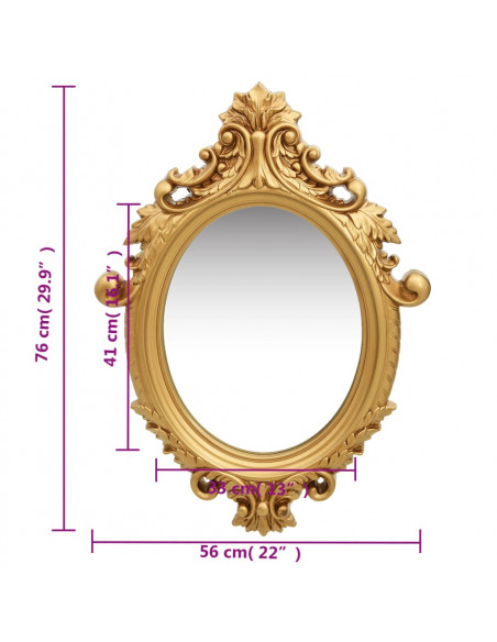 Specchio da Parete Stile Castello 56x76 cm Oro