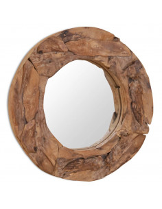 Specchio Decorativo in Legno di Teak 60 cm Rotondo