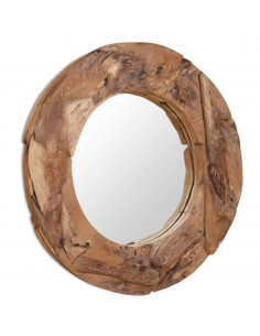 Specchio Decorativo in Legno di Teak 80 cm Rotondo