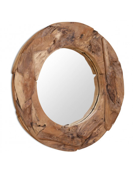 Specchio Decorativo in Legno di Teak 80 cm Rotondo