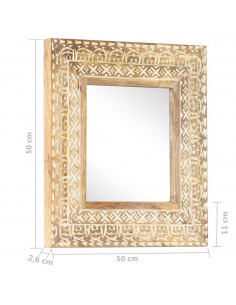 Specchio Intagliato a Mano 50x50x2,6 cm in Massello di Mango